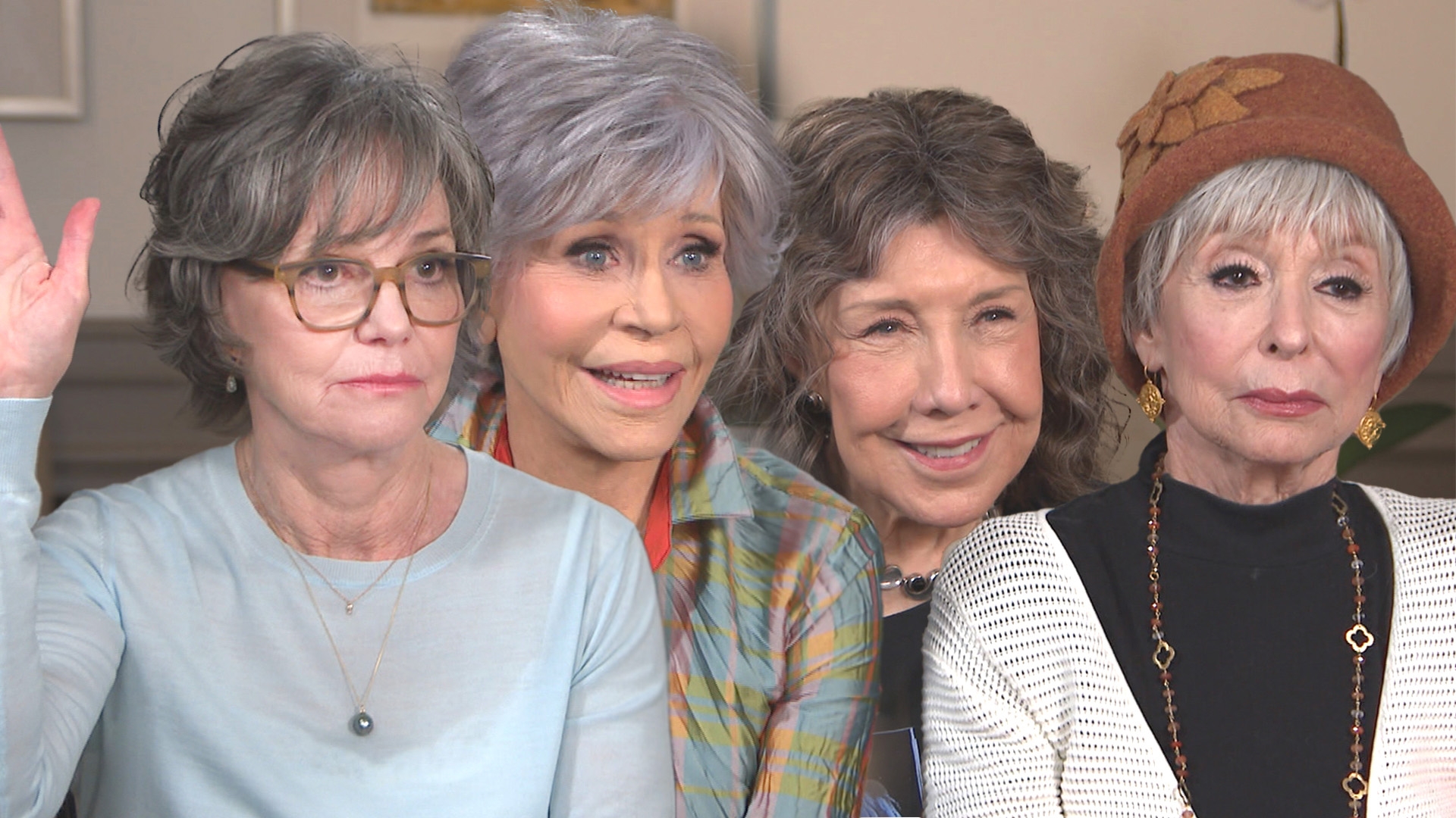 Jane Fonda, Rita Moreno, Lily Tomlin, & Sally Field hold hands at the world  premiere of their new movie 80 For Brady at the 2023 Palm…