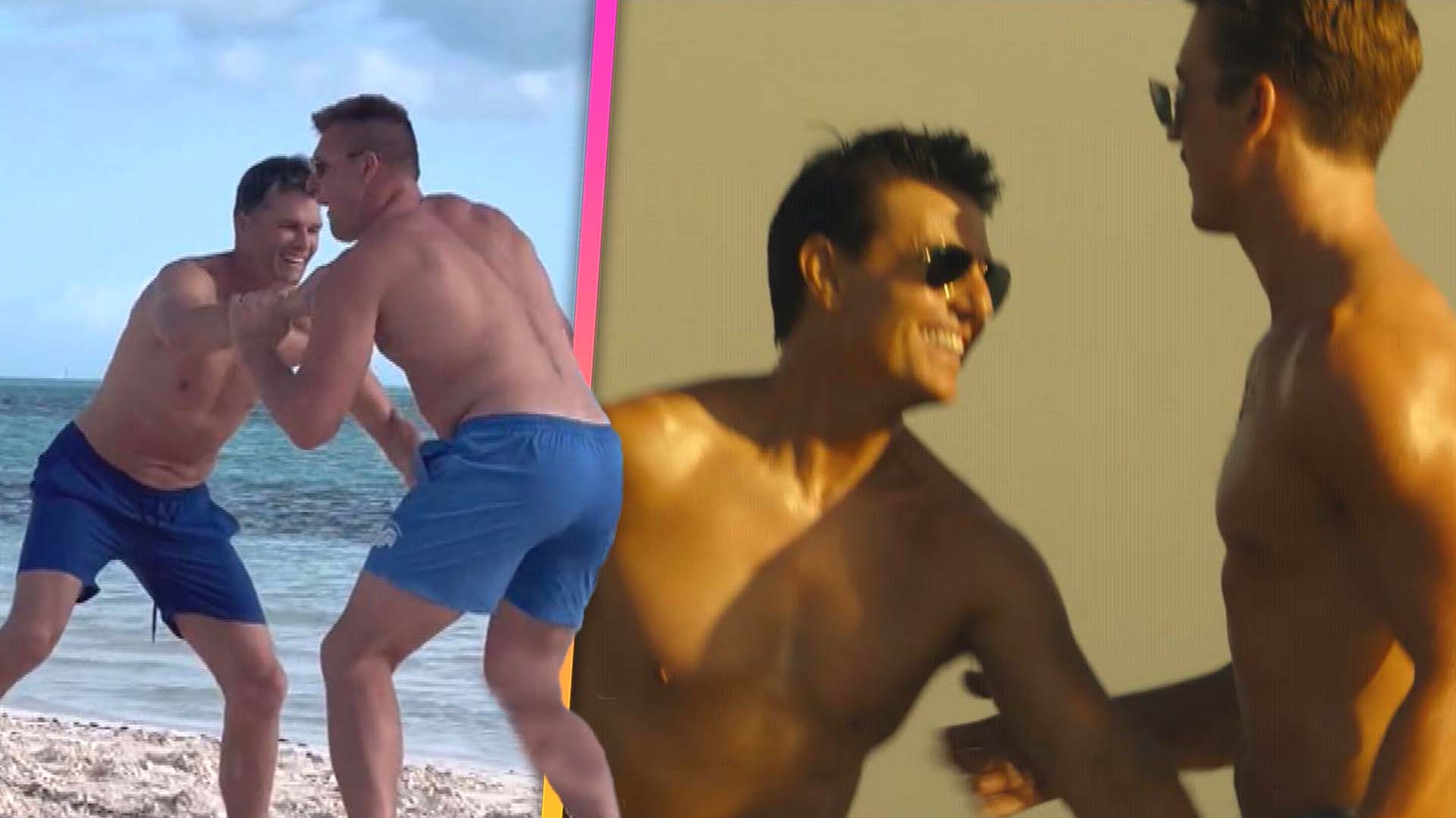 Tom Brady goes shirtless for a game of beach football with his son