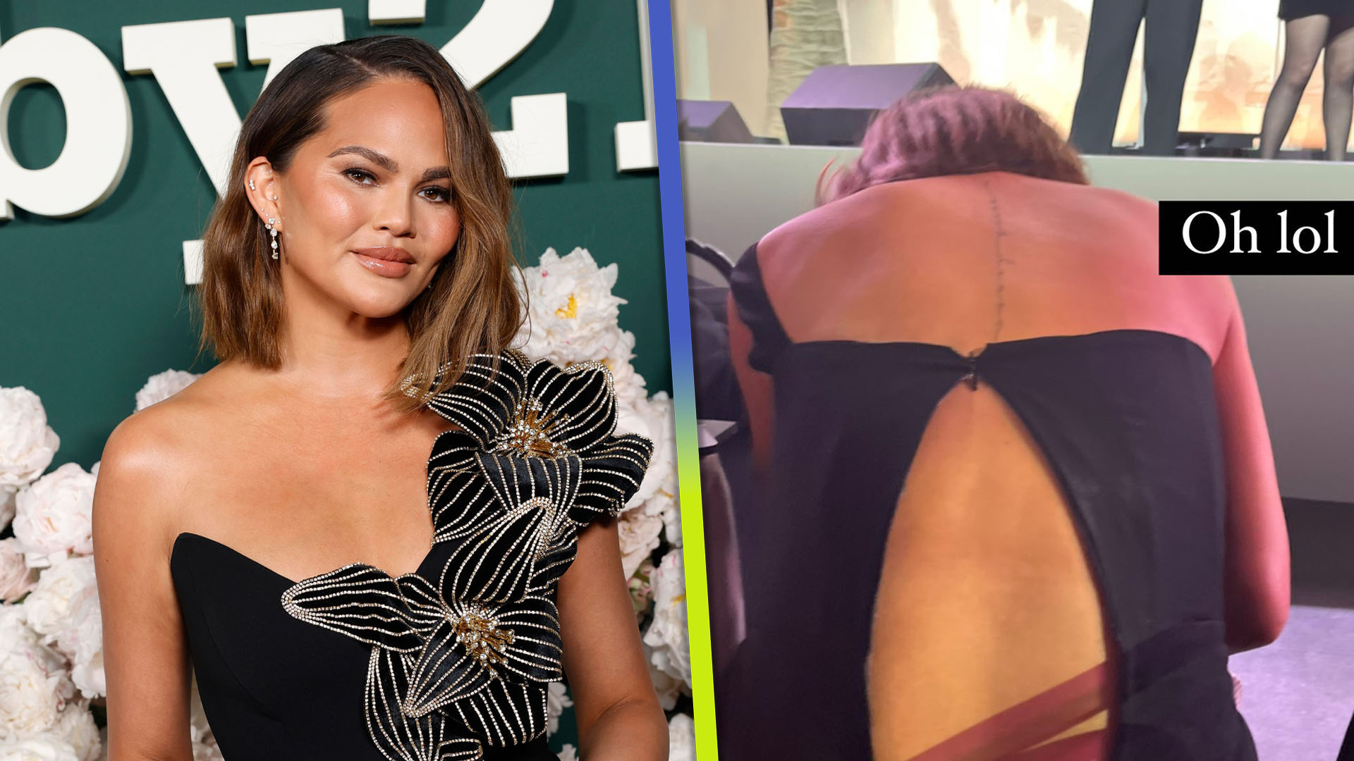 Chrissy Teigen SPLITS OPEN Dress During Gala