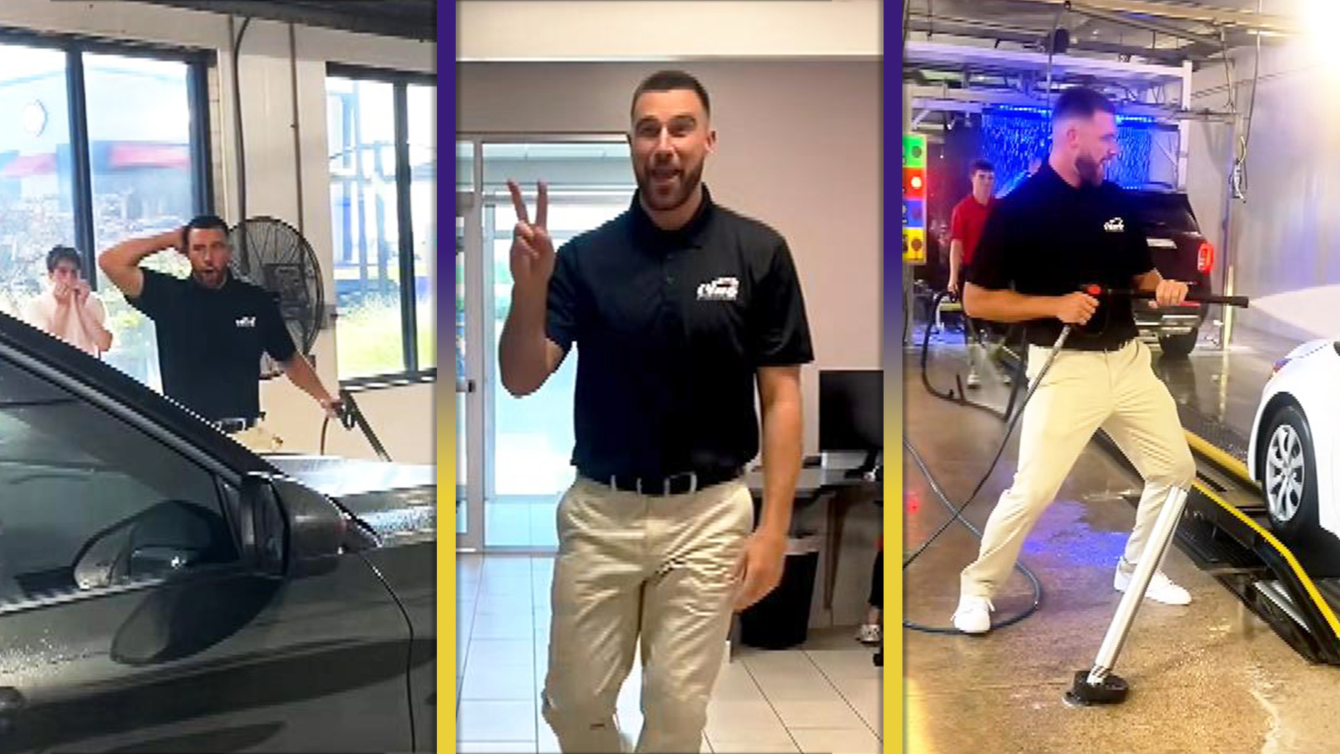 Travis Kelce DANCES While Washing Cars at New ‘Summer Job’